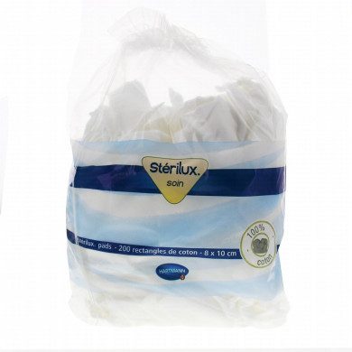 Stérilux Pads - Sachet de 200 rectangles coton 8x10 cm Stérilux Pads - Sachet de 200 rectangles coton 8x10 cm