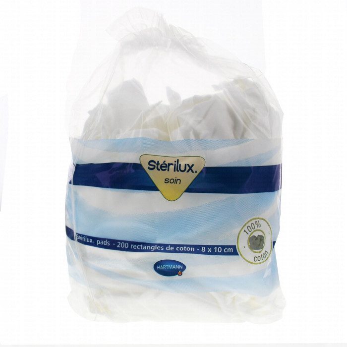 Stérilux Pads - Sachet de 200 rectangles coton 8x10 cm Stérilux Pads - Sachet de 200 rectangles coton 8x10 cm