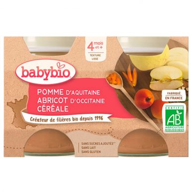 BABY BIO petit pot pomme abricot cereales 2 130g BABY BIO petit pot pomme abricot cereales 2 130g