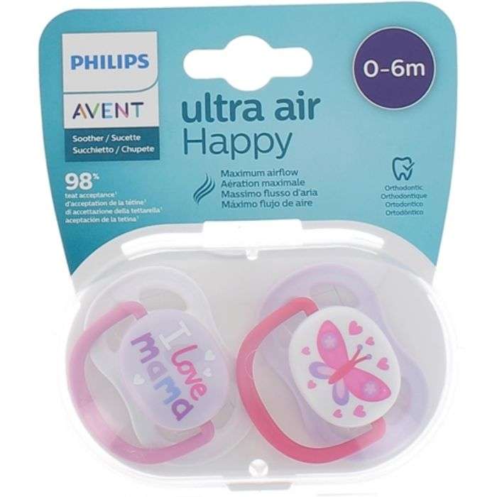 Avent Ultra Air Night 2 Sucettes Orthodontiques 0-6 Mois - Couleur