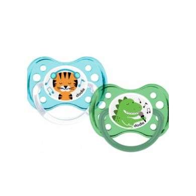 Dodie 2 Sucettes Anatomiques Silicone 6 Mois et + A28 - Modèle : Dinosaure + Chat  Dodie 2 Sucettes Anatomiques Silicone 6 Mois et + A28 - Modèle : Dinosaure + Chat