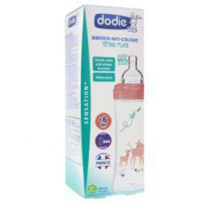 DODIE Biberon Sensation+ anti-colique tétine plate 330ml rose DODIE Biberon Sensation+ anti-colique tétine plate 330ml rose