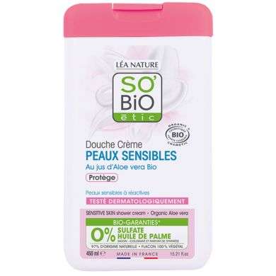 SO BIO douche creme peaux sensibles au jus d'aloe vera bio 450ml