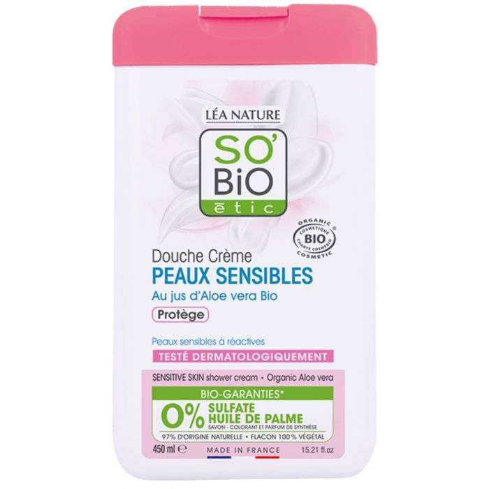 SO BIO douche creme peaux sensibles au jus d'aloe vera bio 450ml SO BIO douche creme peaux sensibles au jus d'aloe vera bio 450ml