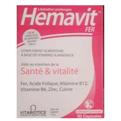 VITABIOTICS Hemavit Fer Santé et Vitalité 30 capsules VITABIOTICS Hemavit Fer Santé et Vitalité 30 capsules
