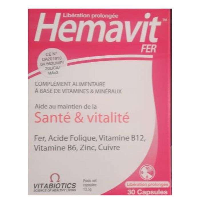 VITABIOTICS Hemavit Fer Santé et Vitalité 30 capsules VITABIOTICS Hemavit Fer Santé et Vitalité 30 capsules
