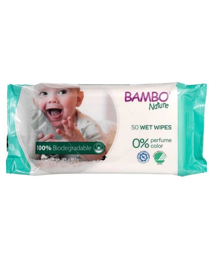 BAMBO NATURE Lingettes Biodégradables Sans Parfum x50 - BAMBO NATU
