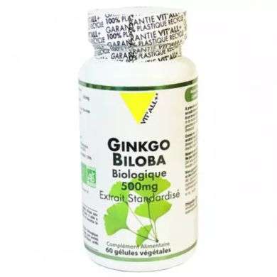 VIT'ALL+ Ginkgo biloba biologique 500mg 60capsules  VIT'ALL+ Ginkgo biloba biologique 500mg 60capsules