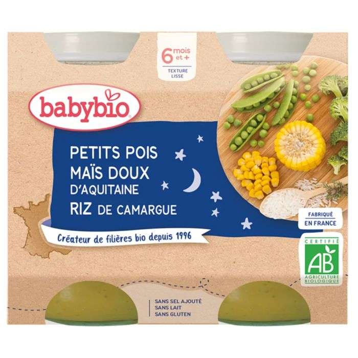 BABYBIO Petit pois mais doux d'aquitaine riz de camargue BABYBIO Petit pois mais doux d'aquitaine riz de camargue