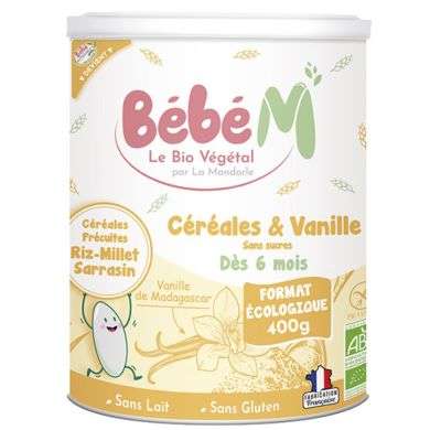 Babybio 3 Céréales Nature Riz Blé Avoine 6 Mois Bio 220 g 