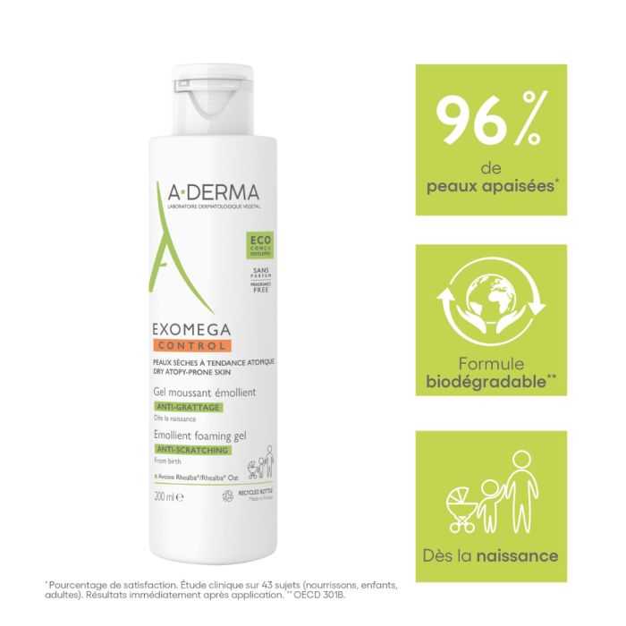 ADERMA EXOMEGA CONTROL GEL MOUSSANT EMOLLIENT VISAGE CORPS 200ML ADERMA EXOMEGA CONTROL GEL MOUSSANT EMOLLIENT VISAGE CORPS 200ML