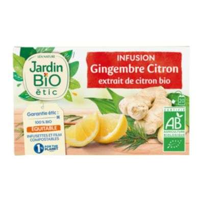 JARDIN BIO INFUSION GINGEMBRE CITRON 20 SACHETS JARDIN BIO INFUSION GINGEMBRE CITRON 20 SACHETS