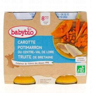 BABYBIO CAROTTE POTIMARRON TRUITE DE BRETAGNE 8 MOIS + PACK DE 2 BABYBIO CAROTTE POTIMARRON TRUITE DE BRETAGNE 8 MOIS + PACK DE 2