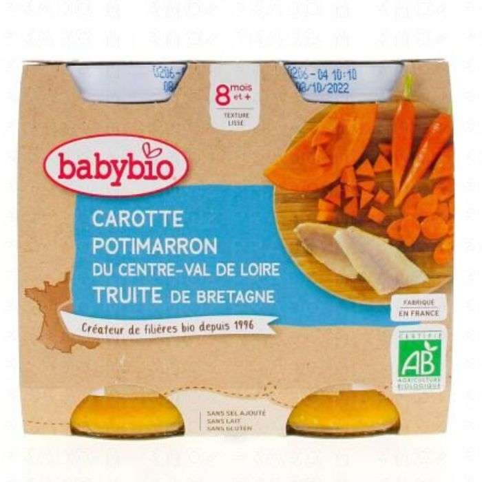 BABYBIO CAROTTE POTIMARRON TRUITE DE BRETAGNE 8 MOIS + PACK DE 2 BABYBIO CAROTTE POTIMARRON TRUITE DE BRETAGNE 8 MOIS + PACK DE 2
