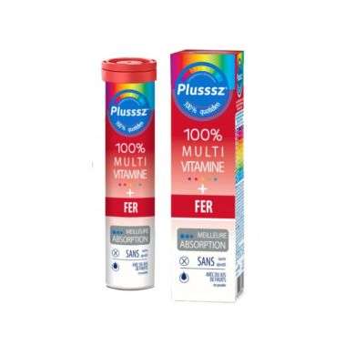 PLUSSSZ 100% MULTIVITAMINE+FER 20 COMPRIMES GOUT ORANGE CERISE PLUSSSZ 100% MULTIVITAMINE+FER 20 COMPRIMES GOUT ORANGE CERISE