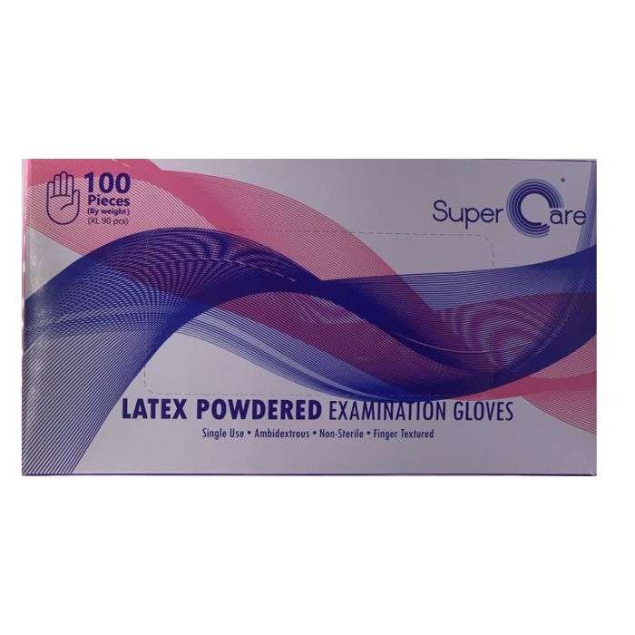 SUPERCARE LATEX POWDERED EXAMINATION GLOVES 100 PIECES TAILLE L