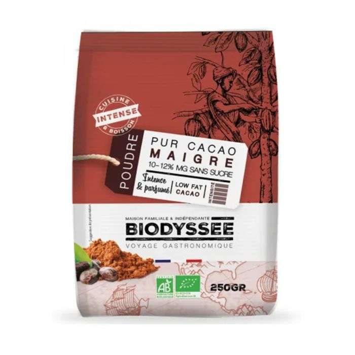 BIODYSSEE POUDRE PUR CACAO MAIGRE 250 G BIODYSSEE POUDRE PUR CACAO MAIGRE 250 G