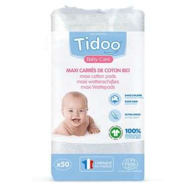 TIDOO MAXI CARRE COTON BIO 50 UNITES TIDOO MAXI CARRE COTON BIO 50 UNITES