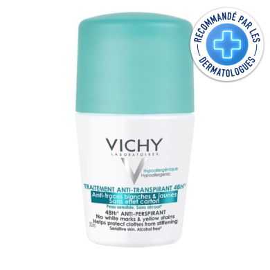 VICHY TRAITEMENT ANTI TRANSPIRANT ANTI TRACES BLANCHES ET JAUNES 48 H 50 ML VICHY TRAITEMENT ANTI TRANSPIRANT ANTI TRACES BLANCHES ET JAUNES 48 H 50 ML