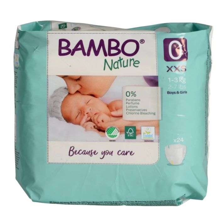 BAMBO NATURE COUCHES TAILLE 0 XXS 1-3 KG 24 UNITES BAMBO NATURE COUCHES TAILLE 0 XXS 1-3 KG 24 UNITES