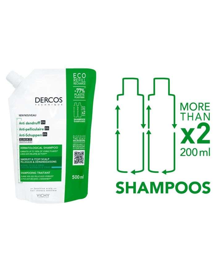 VICHY DERCOS ANTI PELLICULAIRE SHAMPOING CHEVEUX GRAS RECHARGE 500M...