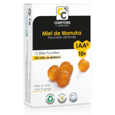 COMPTOIRS ET COMPAGNIES MIEL DE MANUKA IAA 10+ 12 BILLES FOURREES POUR LA GORGE