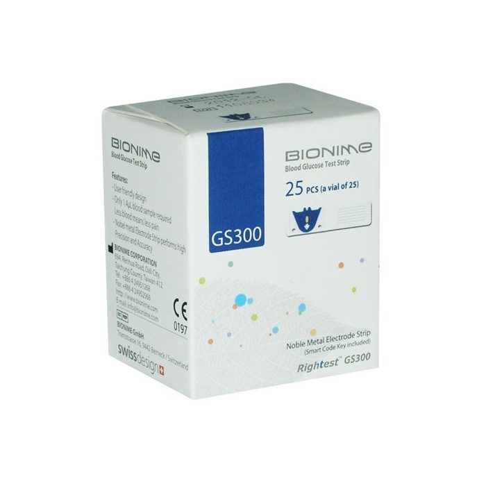 Bionime Bandelettes Réactives GS300 pour le Lecteur Bionime GM300 25 unites Bionime Bandelettes Réactives GS300 pour le Lecteur Bionime GM300 25 unites
