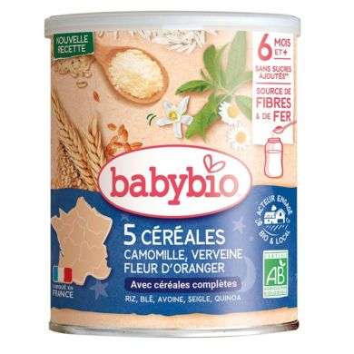 BABYBIO 5 CEREALES VERVEINE ET FLEUR D'ORANGER ET CAMOMILLE 6 MOIS + BABYBIO 5 CEREALES VERVEINE ET FLEUR D'ORANGER ET CAMOMILLE 6 MOIS +