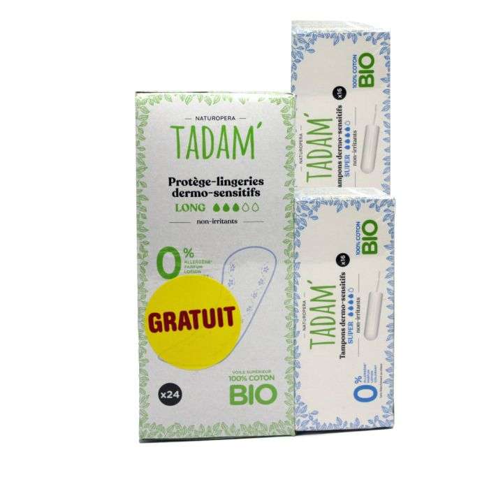 TADAM LOT DE 2 TAMPONS SUPER DERMO SENSITIFS + PROTEGE LINGERIES OFFERT TADAM LOT DE 2 TAMPONS SUPER DERMO SENSITIFS + PROTEGE LINGERIES OFFERT
