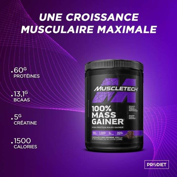 MUSCLETECH 100% MASS GAINER 2.33 KG SAVEUR CHOCOLAT BROWNIE MUSCLETECH 100% MASS GAINER 2.33 KG SAVEUR CHOCOLAT BROWNIE