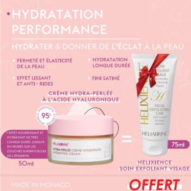 Crème hydratante, Soin exfoliant doux, Hydra Perlée, Helixience, Crème hydratante, Soin exfoliant doux, Hydra Perlée, Helixience,