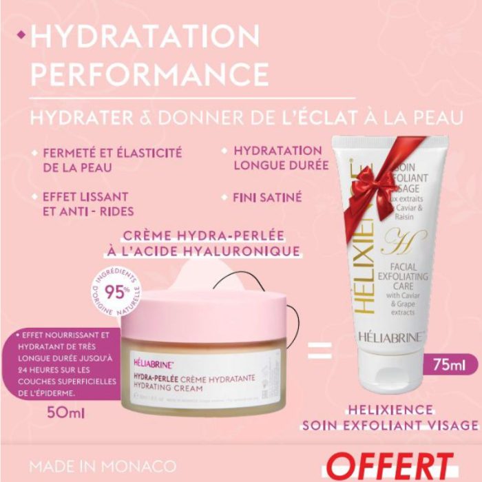 Crème hydratante, Soin exfoliant doux, Hydra Perlée, Helixience, Crème hydratante, Soin exfoliant doux, Hydra Perlée, Helixience,