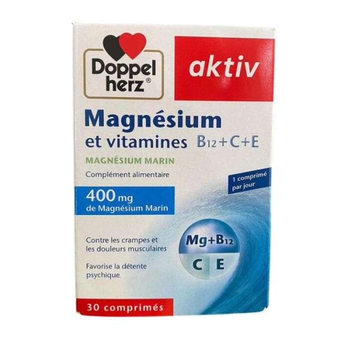 DOPPELHERZ MAGNESIUM ET VITAMINES B12+C+E 30 COMPRIMES  DOPPELHERZ MAGNESIUM ET VITAMINES B12+C+E 30 COMPRIMES