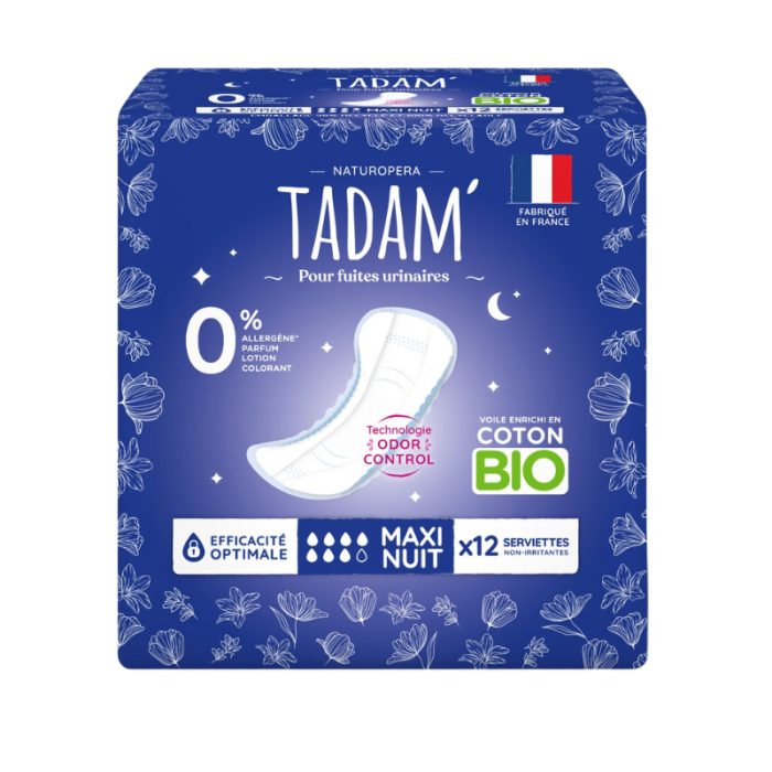 TADAM 12 SERVIETTES MAXI NUIT COTON BIO FUITES URINAIRES TADAM 12 SERVIETTES MAXI NUIT COTON BIO FUITES URINAIRES