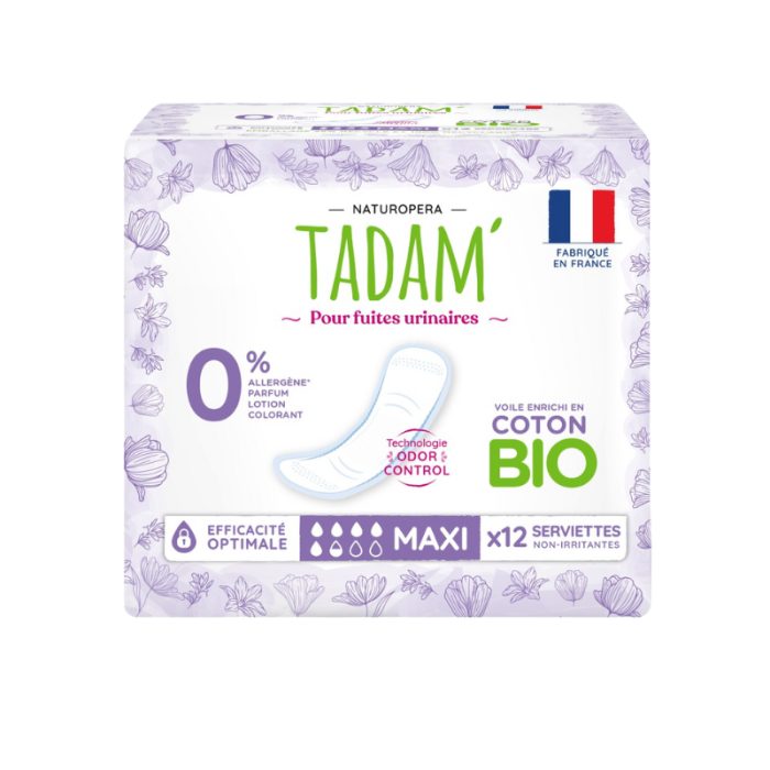 TADAM 12 SERVIETTES MAXI COTON BIO FUITES URINAIRES TADAM 12 SERVIETTES MAXI COTON BIO FUITES URINAIRES