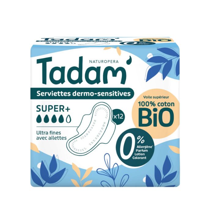 TADAM 12 SERVIETTES DERMO SENSITIVES SUPER + COTON BIO TADAM 12 SERVIETTES DERMO SENSITIVES SUPER + COTON BIO