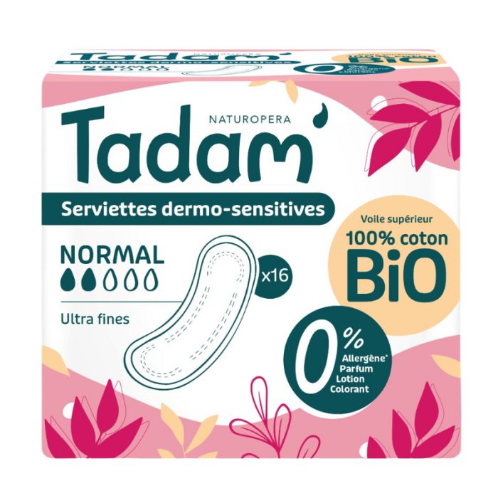 TADAM 16 SERVIETTES DERMO SENSITIVES NORMAL COTON BIO ULTRA FINE TADAM 16 SERVIETTES DERMO SENSITIVES NORMAL COTON BIO ULTRA FINE