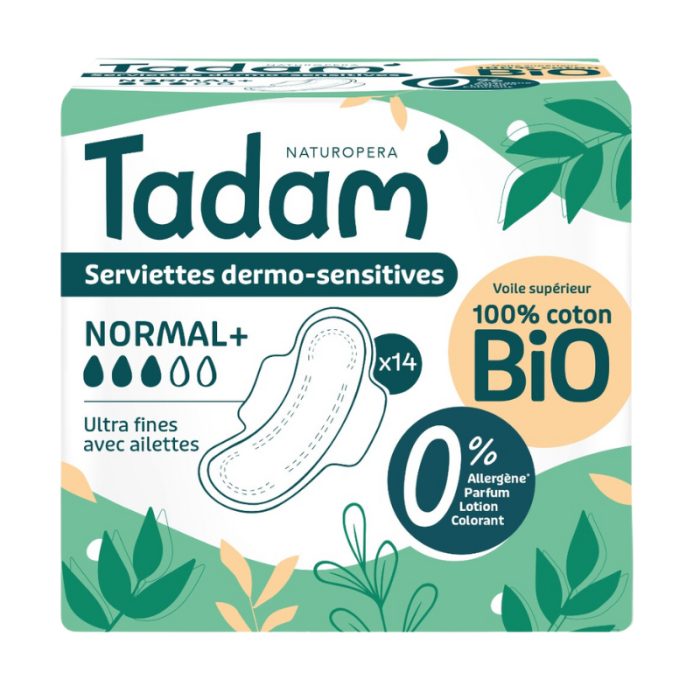 TADAM 14 SERVIETTES DERMO SENSITIVES NORMAL + COTON BIO ULTRA FINE AVEC AILETTES TADAM 14 SERVIETTES DERMO SENSITIVES NORMAL + COTON BIO ULTRA FINE AVEC AILETTES
