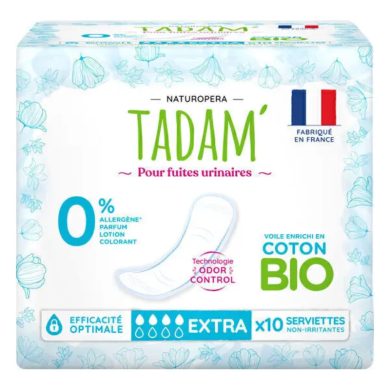 TADAM 10 SERVIETTES EXTRA POUR FUITE URINAIRES COTON BIO TADAM 10 SERVIETTES EXTRA POUR FUITE URINAIRES COTON BIO