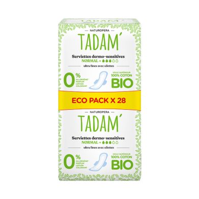TADAM ECO PACK 28 SERVIETTES DERMO SENSITIVES NORMAL + COTON BIO TADAM ECO PACK 28 SERVIETTES DERMO SENSITIVES NORMAL + COTON BIO