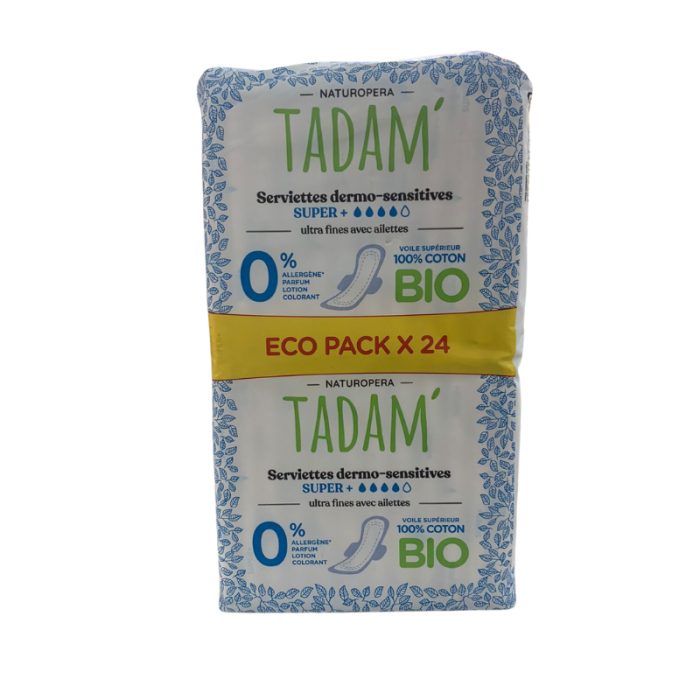 TADAM ECO PACK 24 SERVIETTES DERMO SENSITIVES SUPER + COTON BIO TADAM ECO PACK 24 SERVIETTES DERMO SENSITIVES SUPER + COTON BIO