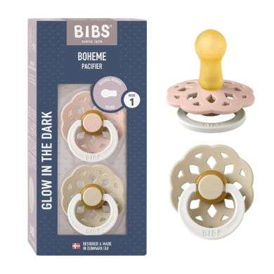 BIBS BOHEME PACIFIER NATURAL RUBBER ROUND SIZE 1 PACK DE 2 GLOW IN THE DARK BIBS BOHEME PACIFIER NATURAL RUBBER ROUND SIZE 1 PACK DE 2 GLOW IN THE DARK