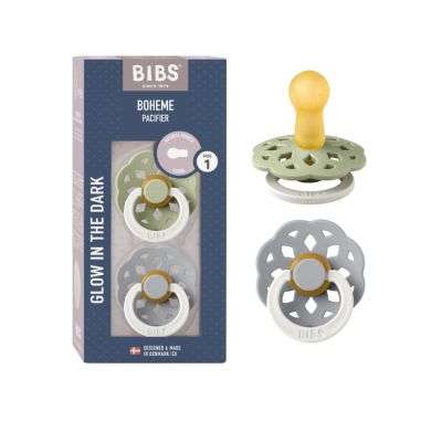 BIBS BOHEME PACIFIER NATURAL RUBBER ROUND SIZE 1 PACK DE 2 GLOW IN THE DARK SAGE GLOW ET CLOUD GLOW BIBS BOHEME PACIFIER NATURAL RUBBER ROUND SIZE 1 PACK DE 2 GLOW IN THE DARK SAGE GLOW ET CLOUD GLOW