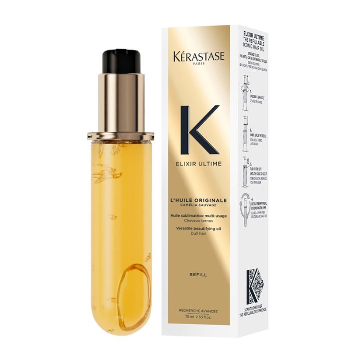 KERASTASE ELIXIR ULTIME HUILE SUBLIMATRICE MULTI USAGE CHEVEUX TERNES RECHARGE 75 ML + TROUSSE OFFERTE