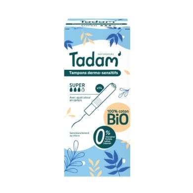 TADAM TAMPONS DERMO SENSITIFS SUPER AVEC APPLICATEUR EN CARTON 14 TADAM TAMPONS DERMO SENSITIFS SUPER AVEC APPLICATEUR EN CARTON 14