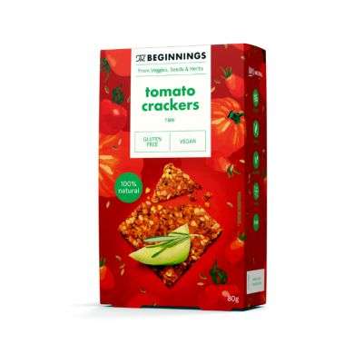 THE BEGINNINGS TOMATO CRACKERS 80 G THE BEGINNINGS TOMATO CRACKERS 80 G