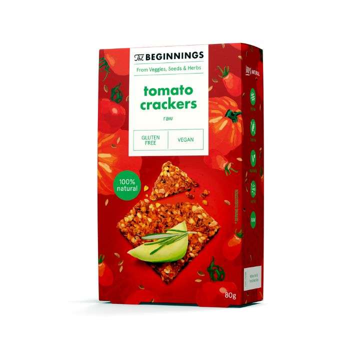 THE BEGINNINGS TOMATO CRACKERS 80 G THE BEGINNINGS TOMATO CRACKERS 80 G
