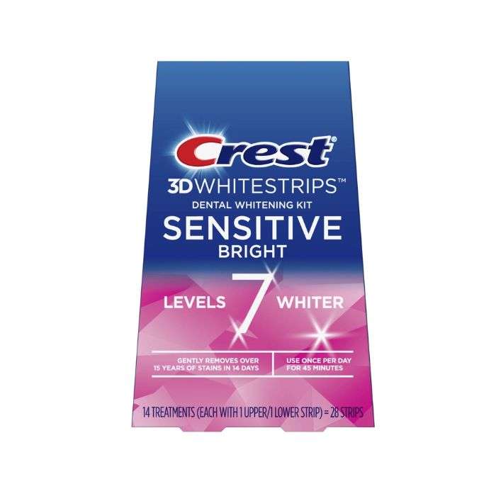 CREST 3D WHITESTRIPS SENSITIVE BRIGHT 7 LEVELS WHITER 14 TREATMENTS 28 STRIPS CREST 3D WHITESTRIPS SENSITIVE BRIGHT 7 LEVELS WHITER 14 TREATMENTS 28 STRIPS