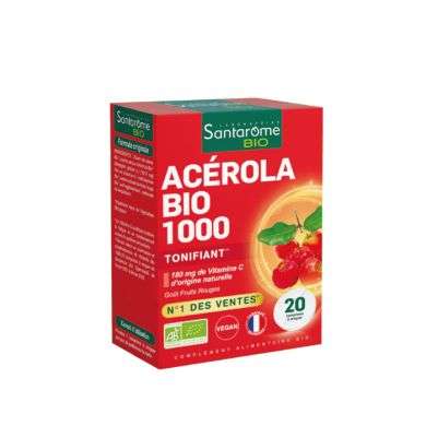 SANTAROME BIO ACEROLA BIO 1000 TONIFIANT 20 COMPRIMLES A CRAQUER SANTAROME BIO ACEROLA BIO 1000 TONIFIANT 20 COMPRIMLES A CRAQUER