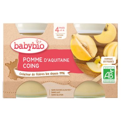 BABYBIO POMME DE NOUVELLE AQUITAINE COING DE PROVENCE 2x130 G BABYBIO POMME DE NOUVELLE AQUITAINE COING DE PROVENCE 2x130 G